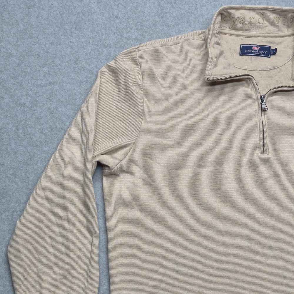 Vineyard Vines Sweatshirt Mens L Tan Beige 1/4 Zip Pullover  Textured - Picture 10 of 16